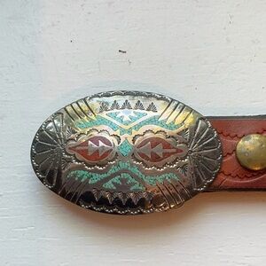 1970s Navajo Sterling Silver Turquoise & Coral Belt Buckle